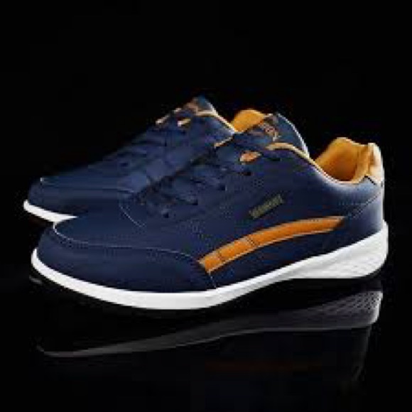 Fashion Navy and Tan Men's Sneakers - Picture 1 of 12